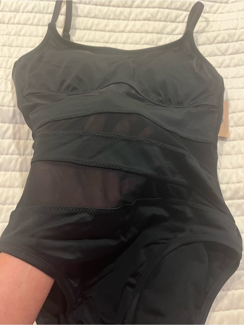 Black Mesh-Panel One-Piece Swimsuit